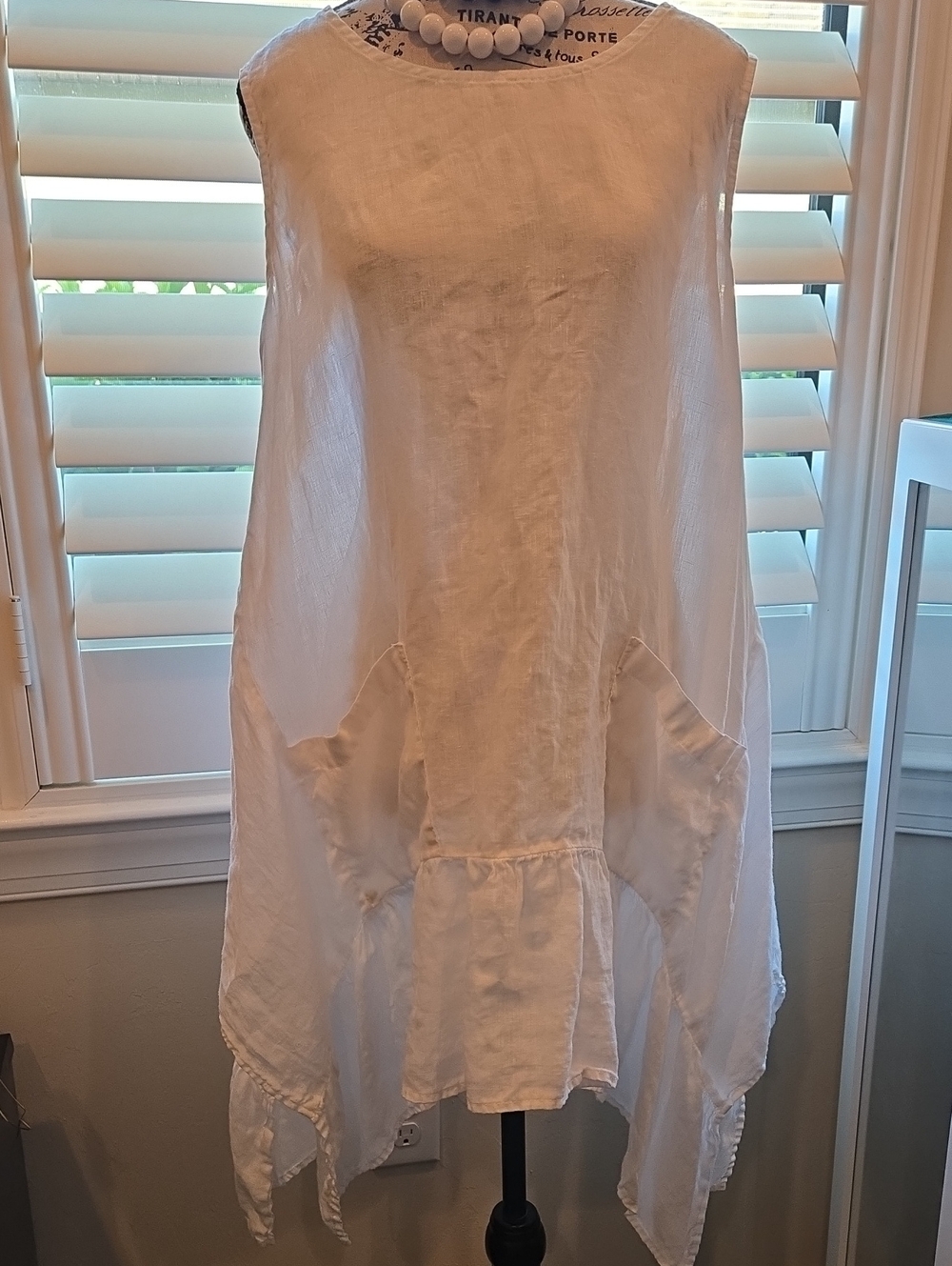Sleeveless White 100%  Linen Oversize Trapeze Tunic Dress 21" P2p Best Fit L Xl